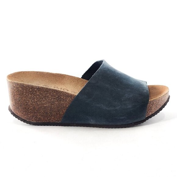 BIO BIO Nubuck Leather Platform Wedge Sandal Blue Made in Spain - Picture 5 of 6